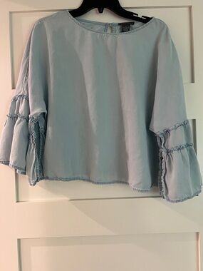Chelsea & Theodore Pale Blue Ruffle Sleeve Blouse